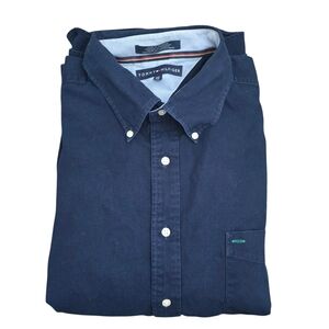 VTG Tommy Hilfiger Navy Button-Down Shirt Size XXL Crest Logo Long Sleeve Preppy